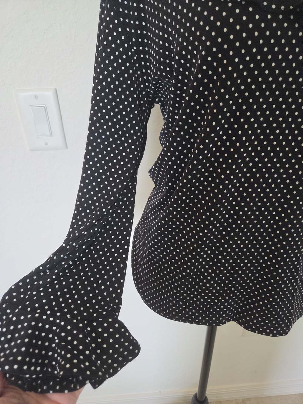 Retro Y2K Romantic Whimsigoth Susan Lawrence Black Polka Dot Ruffle Top Medium M - Picture 2 of 7